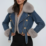 Дънково яке с кожена подплата | Къс модел с яка