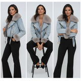 Дънково яке с кожена подплата | Къс модел с яка