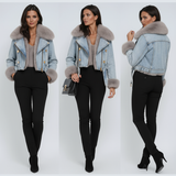 Дънково яке с кожена подплата | Къс модел с яка