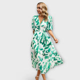 Абстрактна макси рокля с надути ръкави