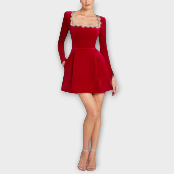 Wren - Velvet Mini Dress with Jewel Embellishment