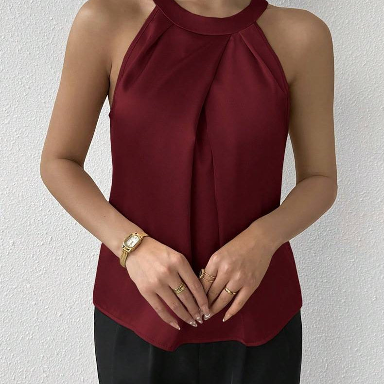 Скай - Стилна сатенена блуза с дизайн на открито рамо