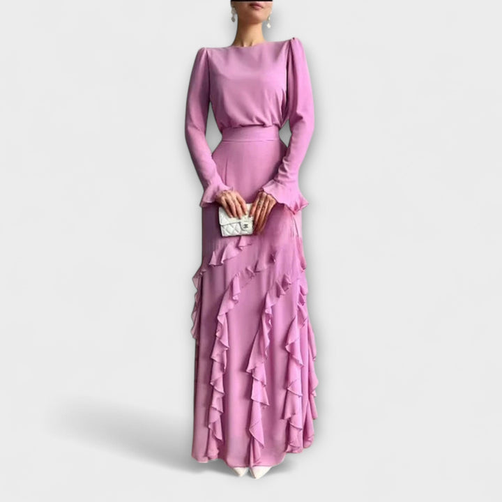 Fallon - Slim Fit Maxi Dress with Three-Dimensional Ruffles