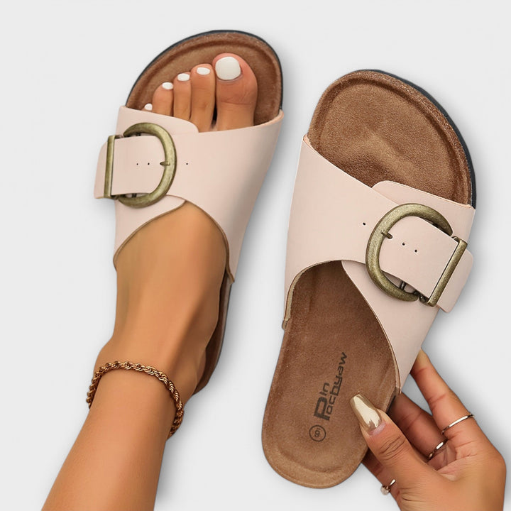 Aurora - Women's Cork Mules with Buckle Strap Design
