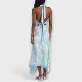 Евърли - Комплект от топ с халтер и асиметрична миди пола