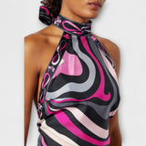 Евърли - Комплект от топ с халтер и асиметрична миди пола