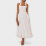 Аурора - Полу-дълга черна рокля с детайл на талията