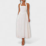 Аурора - Полу-дълга черна рокля с детайл на талията