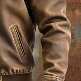 ВАСИЛ | ВЕТРОВКА ОТ СТАРЕЕЩА КОЖА В КАФЯВ ЦВЯТ С КЛАСИЧЕСКИ КРОЙ