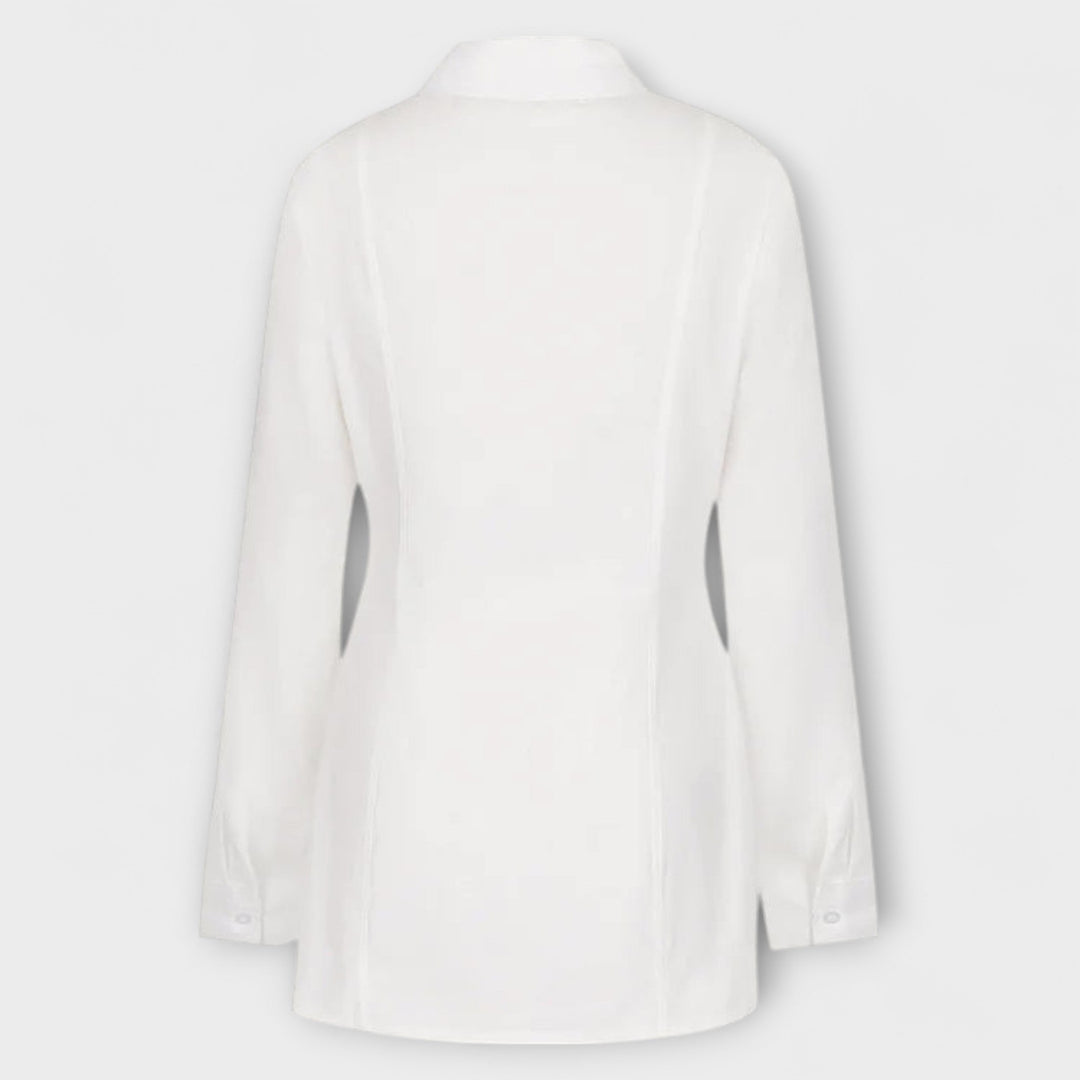 Indie - Long-sleeved white pleated shirt dress