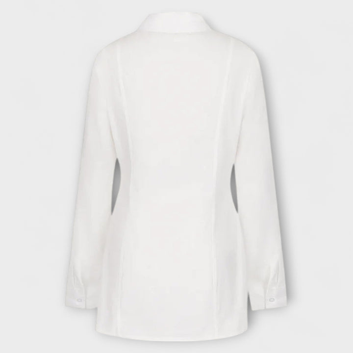 Indie - Long-sleeved white pleated shirt dress