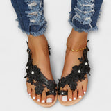 Бохо - Удобни сандали с цветя и лента за глезена