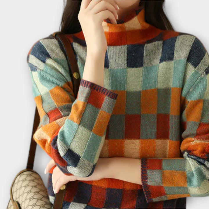 Erika - Patchwork Roll Neck Jumper