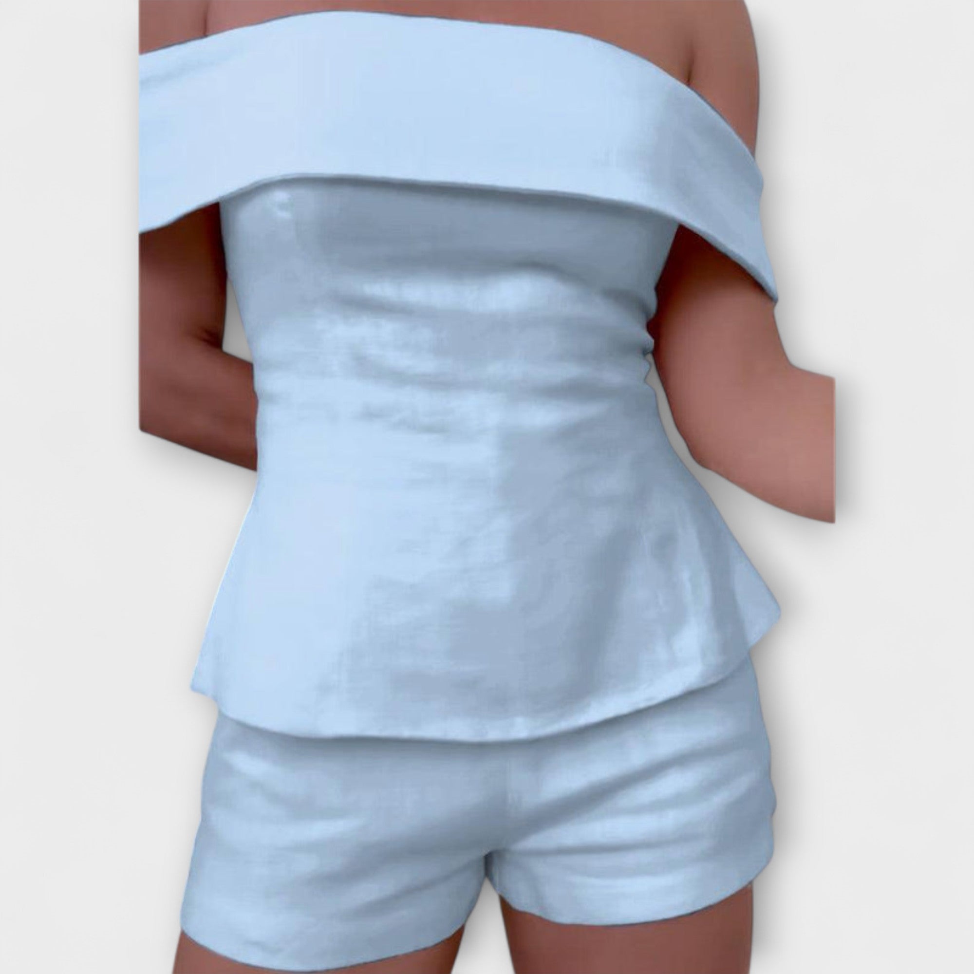 Оливия - Бял комплект от памук и лен