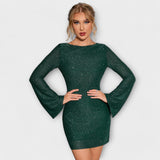 Рокля без гръб с пайети и дълги ръкави