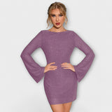 Рокля без гръб с пайети и дълги ръкави