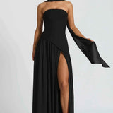 Малия | Дълга сватбена рокля с разрез и драпировка