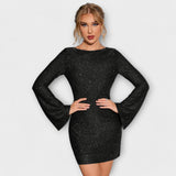 Рокля без гръб с пайети и дълги ръкави